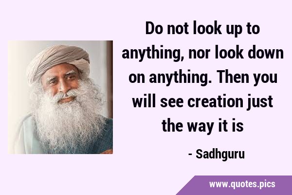 Do not look up to anything, nor look down on anything. Then you will see creation just the way it …