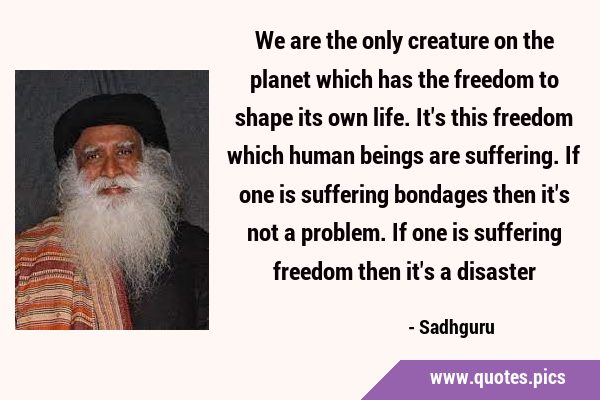 We are the only creature on the planet which has the freedom to shape its own life. It