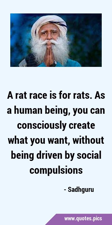A rat race is for rats. As a human being, you can consciously create what you want, without being …