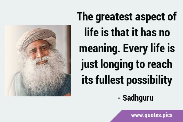 The greatest aspect of life is that it has no meaning. Every life is just longing to reach its …