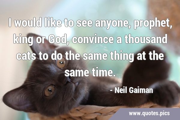 I would like to see anyone, prophet, king or God, convince a thousand cats to do the same thing at …