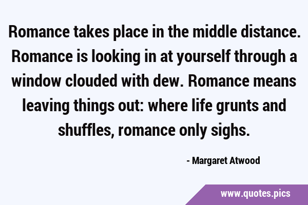 Romance takes place in the middle distance. Romance is looking in at yourself through a window …