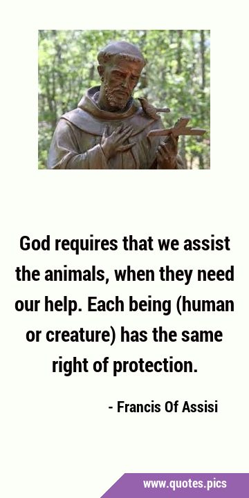 God requires that we assist the animals, when they need our help. Each being (human or creature) …