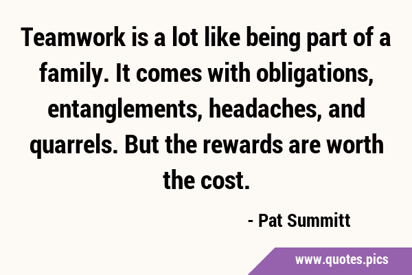 Teamwork is a lot like being part of a family. It comes with obligations, entanglements, headaches, …