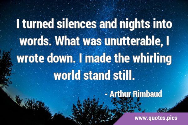 I turned silences and nights into words. What was unutterable, I wrote down. I made the whirling …
