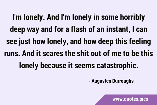 I'm lonely. And I'm lonely in some horribly deep way and for a flash of an instant, I can see just …
