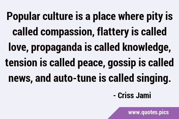 Popular culture is a place where pity is called compassion, flattery is called love, propaganda is …