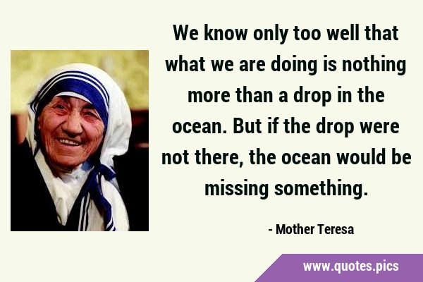 We know only too well that what we are doing is nothing more than a drop in the ocean. But if the …