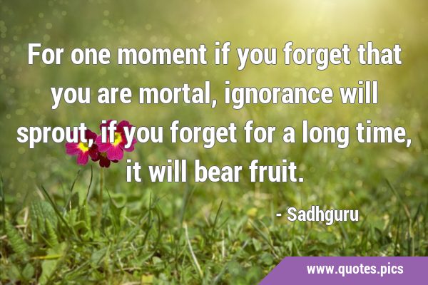 For one moment if you forget that you are mortal, ignorance will sprout, if you forget for a long …